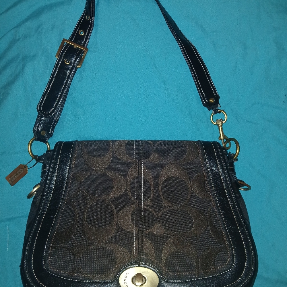 Coach Black and Brown Signature Shoulder Bag